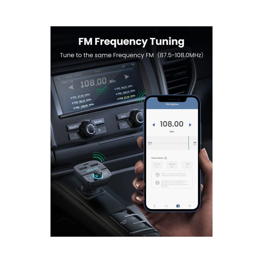 UGREEN Car Bluetooth Adapter - Bluetooth FM Transmitter for Car PD/QC 3.0 Car Charger