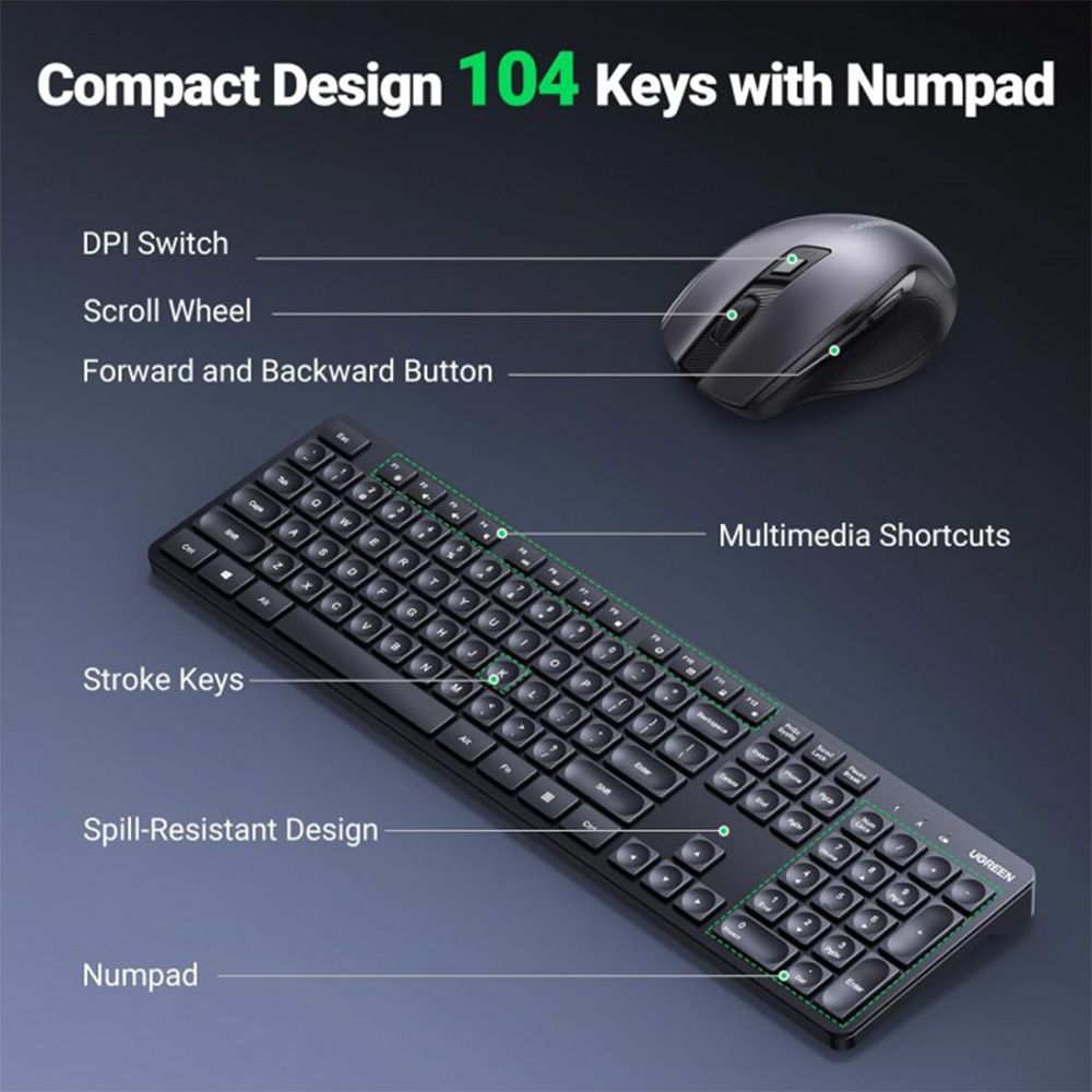UGREEN Combo Wireless Keyboard & Mouse 2.4GHz