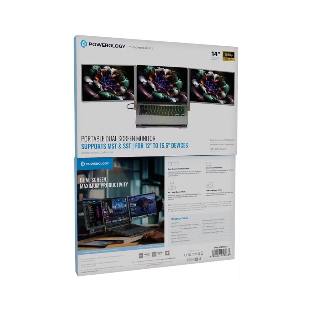 Powerology Dual Portable Monitor Docking 14" FHD