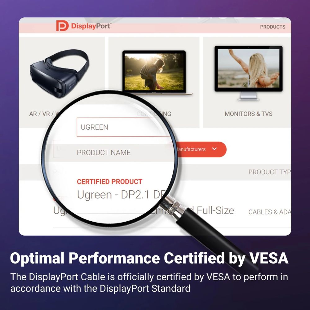 UGREEN DisplayPort Cable VESA Certified DP2.0 80Gbps Support 2.1