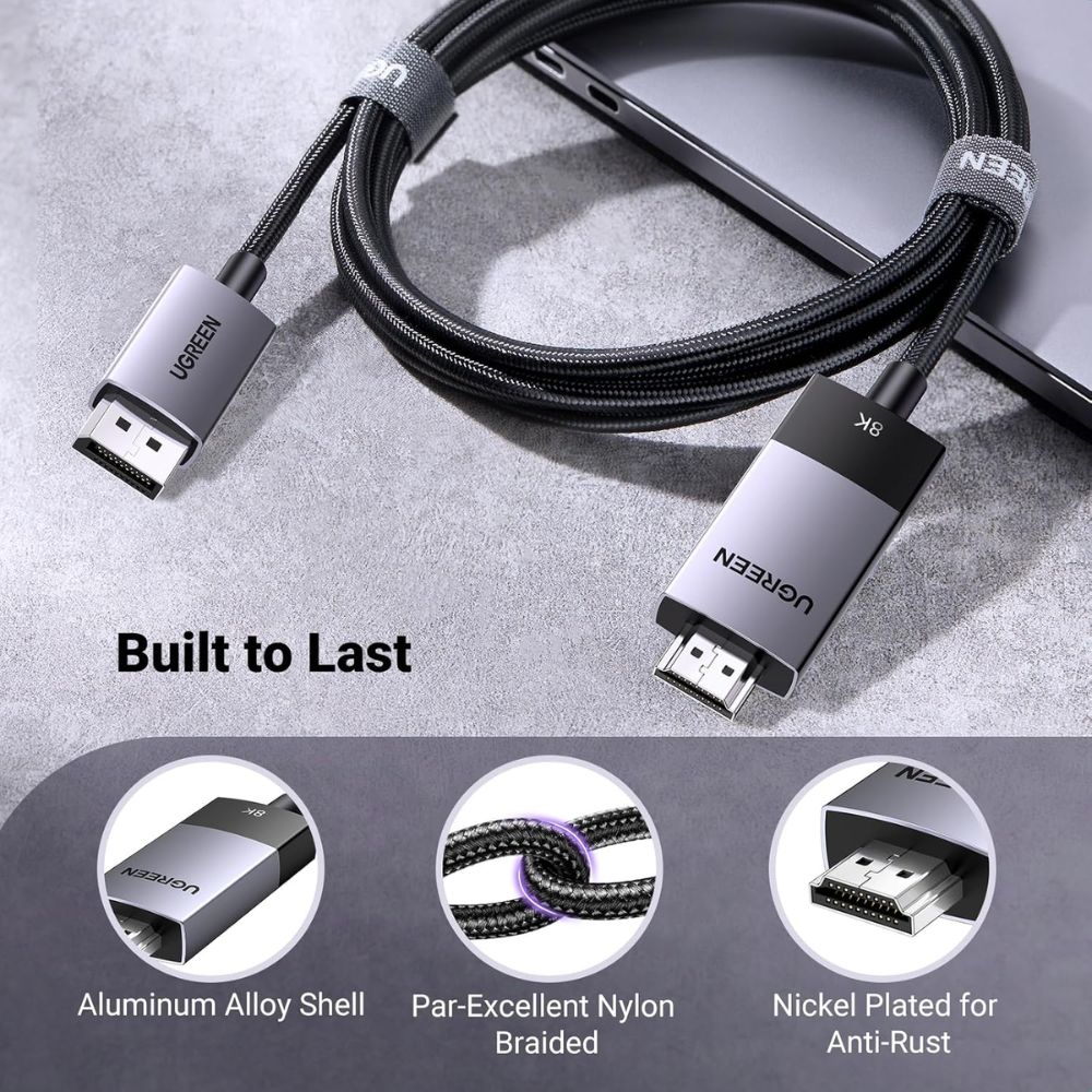 UGREEN Display Port Male 1.4 To HDMI 2.1 Male 8K Braided Cable