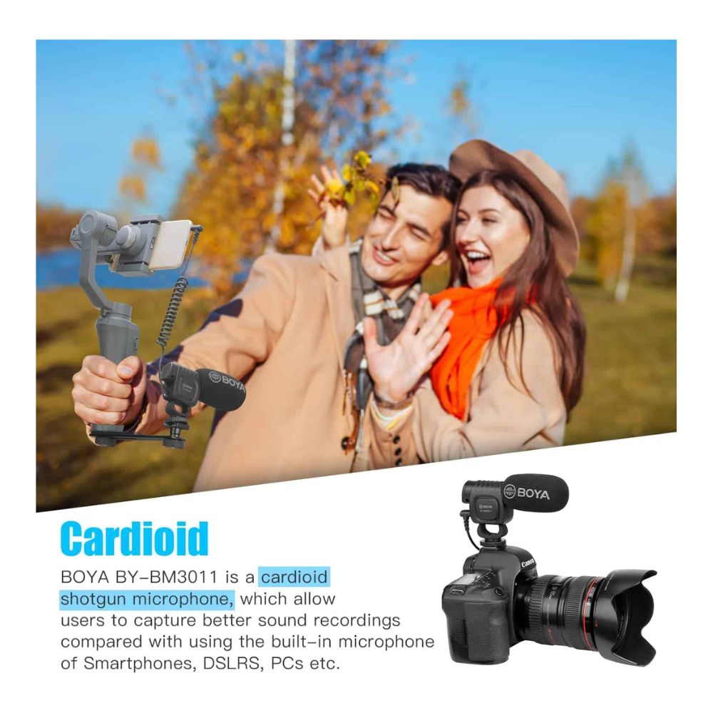 Boya, BY-BM3011, Compact On-Camera Shotgun Microphone for Cameras, Smartphones, Tablets and Computers