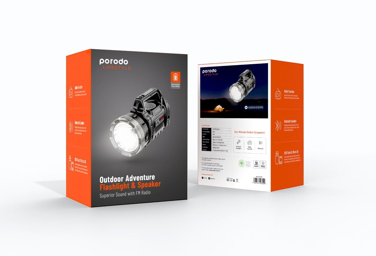 Porodo LifeStyle Outdoor 10W 3 in 1 Flashlight with FM Radio and Bluetooth Speaker - image 5