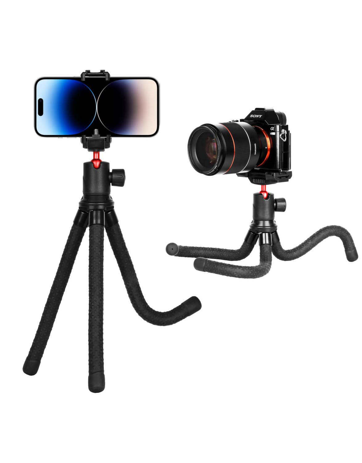Porodo Table Tripod with Phone Holder, Flexible Versatile Tripod, 360 Panoramic Head, Accessories Mount, 1/4 Mount Screw, High Density Foam - PD-TRPH