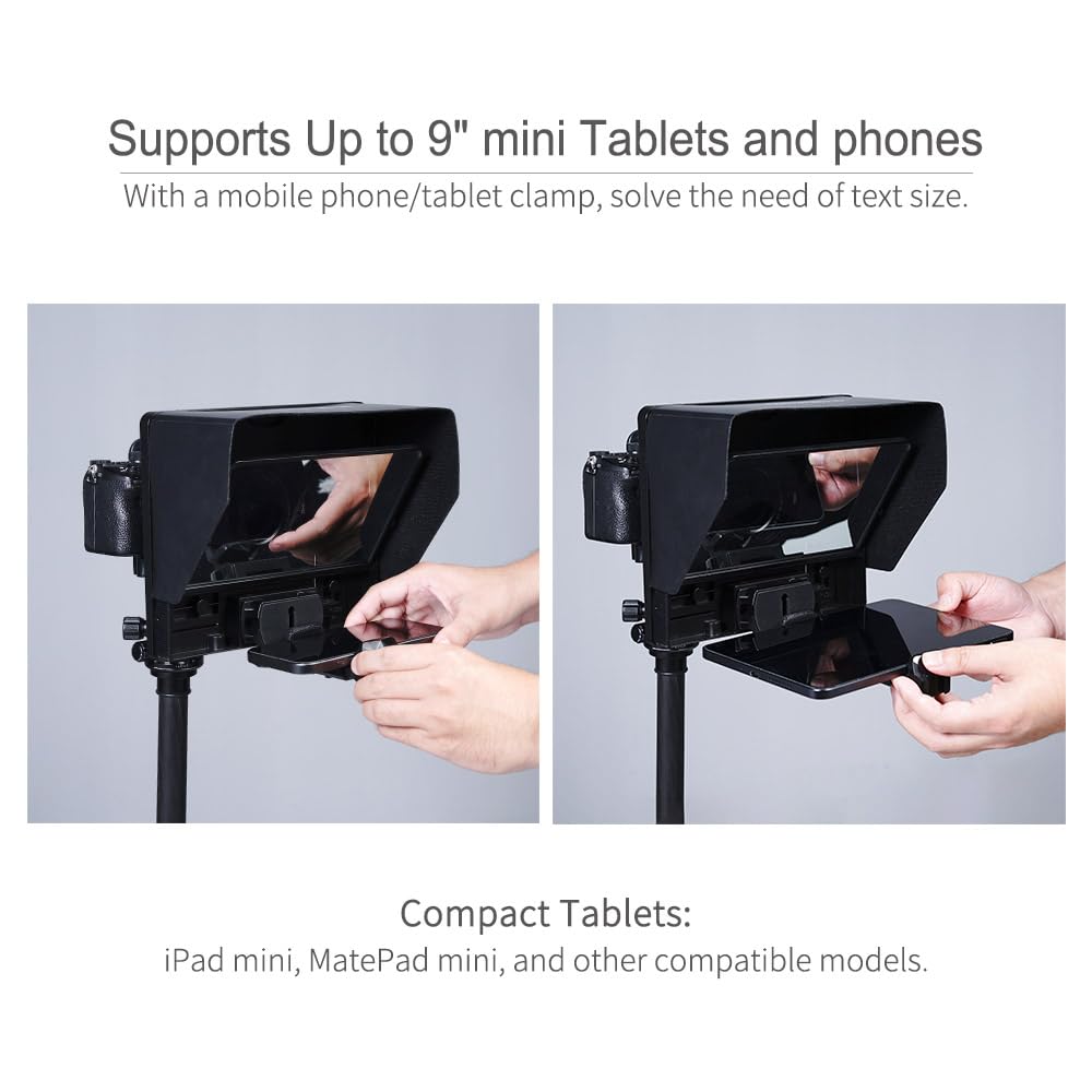 FeelWorld TP10 Portable Folding Ultimate Teleprompter for Smartphone/Tablet/DSLR (10")