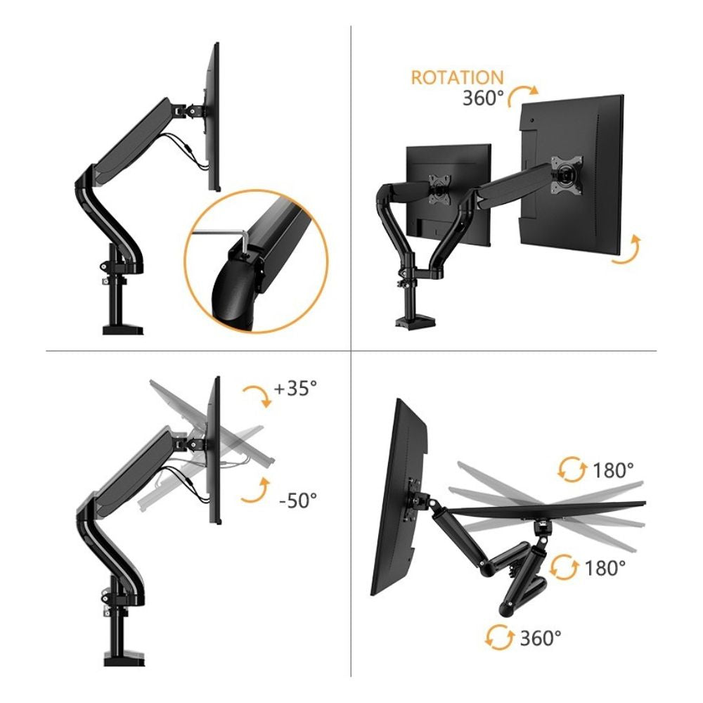 Kaloc DS90-2 Adjustable Dual Monitor Arm with Internal Gas Spring technology for Easy Adjustment, for Screens 17 to 32 Inches
