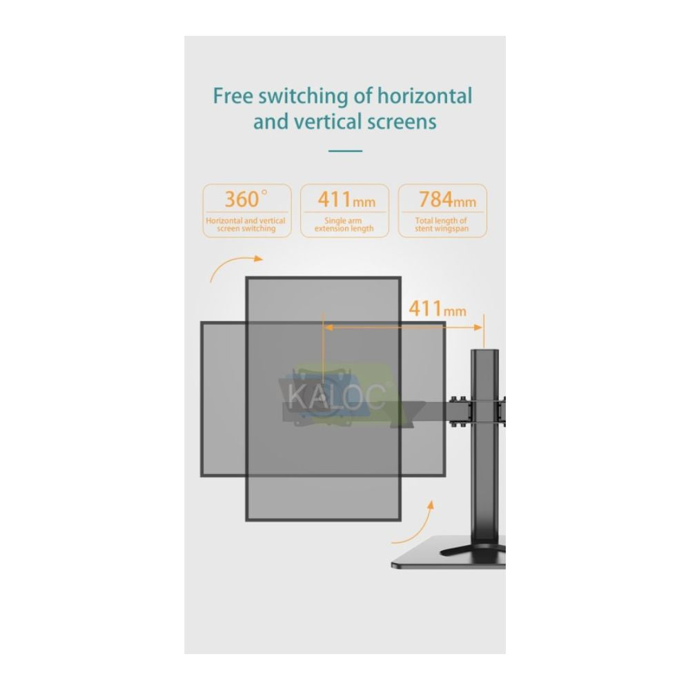 KALOC DZ220T Adjustable Horizontal Dual Monitor Arm, for Screens 17 to 27 Inches