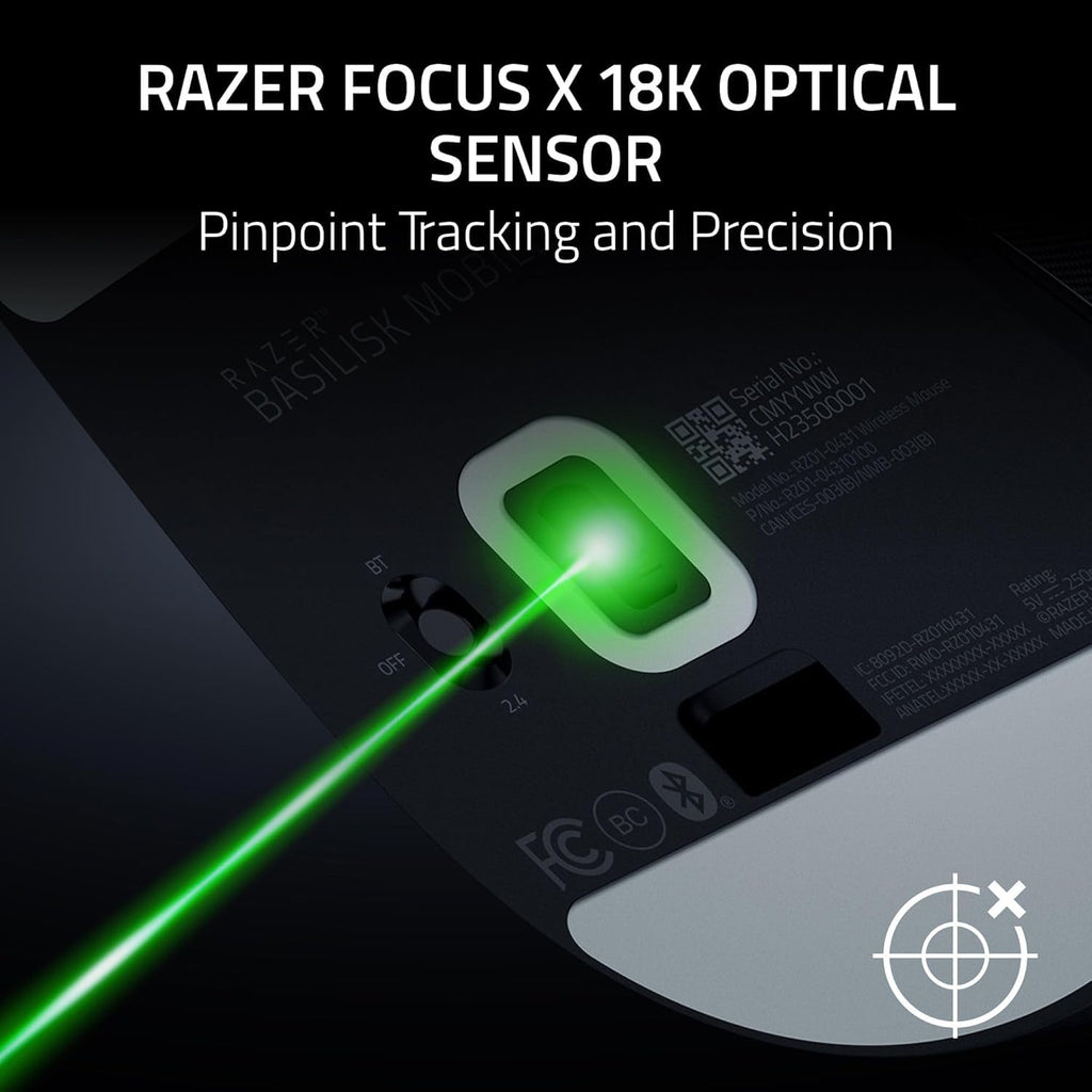 Razer Basilisk Mobile - Small Portable Ergonomic Wireless Gaming Mouse - AI Prompt Master - Focus X 18K Sensor (Tri-Mode Connectivity, Up to 105 Hour, Mouse Switches Gen-3) Black
