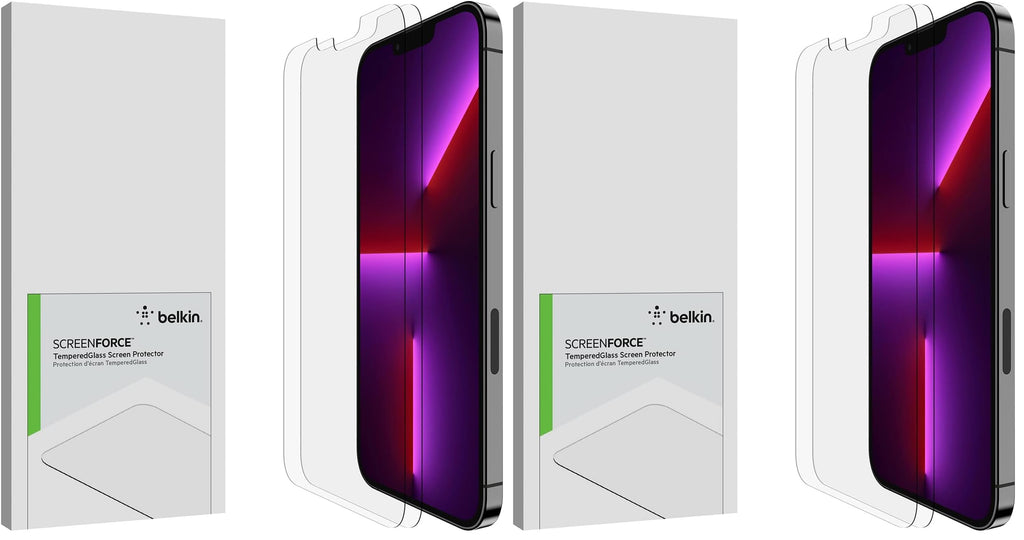 Belkin, iPhone 13 Pro Max 2-Pack Screen Protector Tempered Glass, Easy Application Bubble Free with Included Guide Stickers, OVA091ZZ