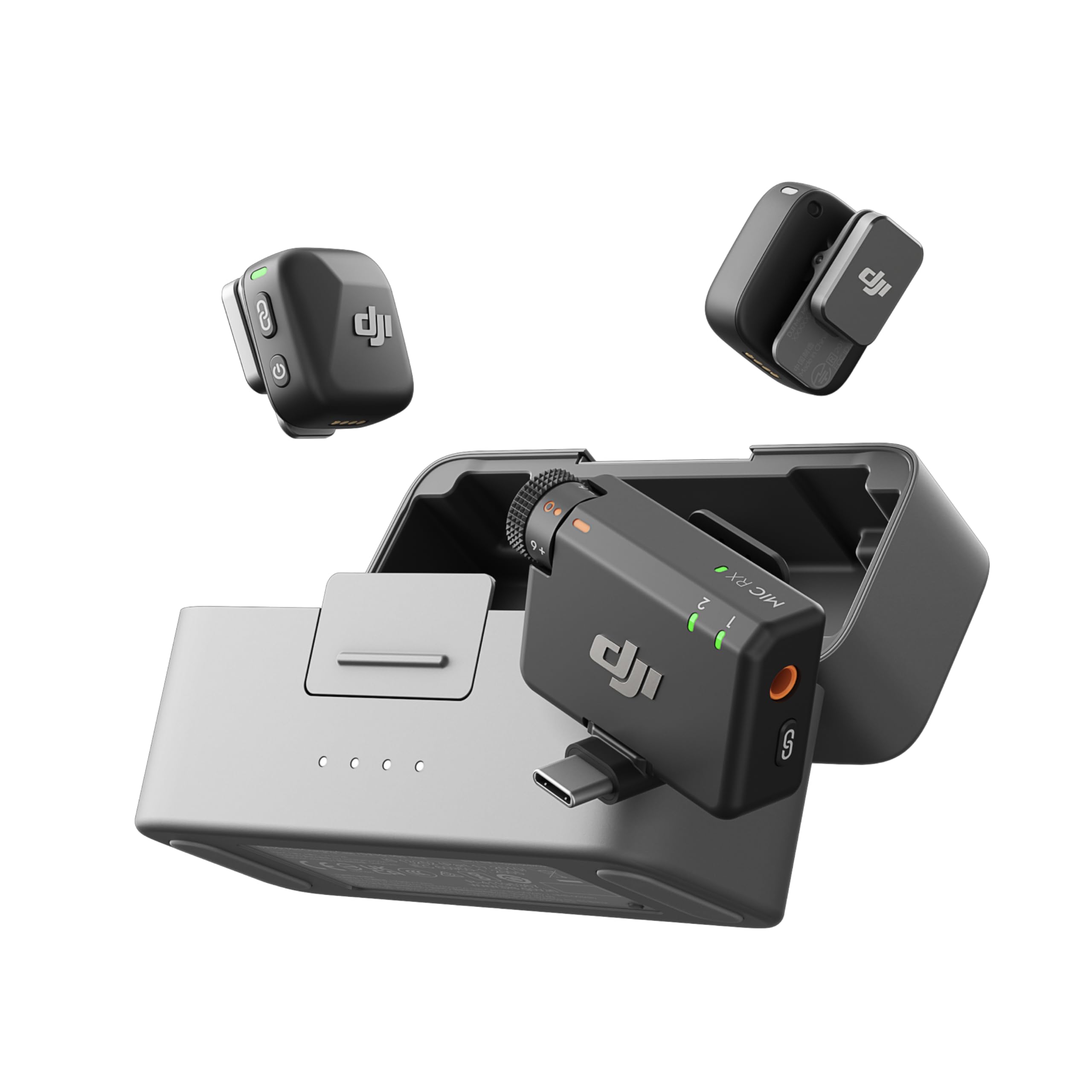 DJI Mic (2 TX + 1 RX + Charging Case), Wireless Lavalier Microphone, 250m (820 ft.) Range, 15-Hour Battery, Noise Cancellation, Wireless Microphone for PC, iPhone, Android, Record Interviews, Vlogs