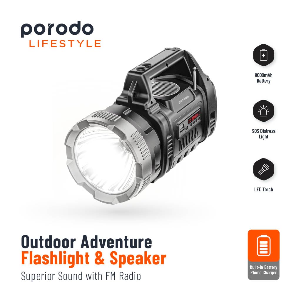 Porodo LifeStyle Outdoor 10W 3 in 1 Flashlight with FM Radio and Bluetooth Speaker - image 2