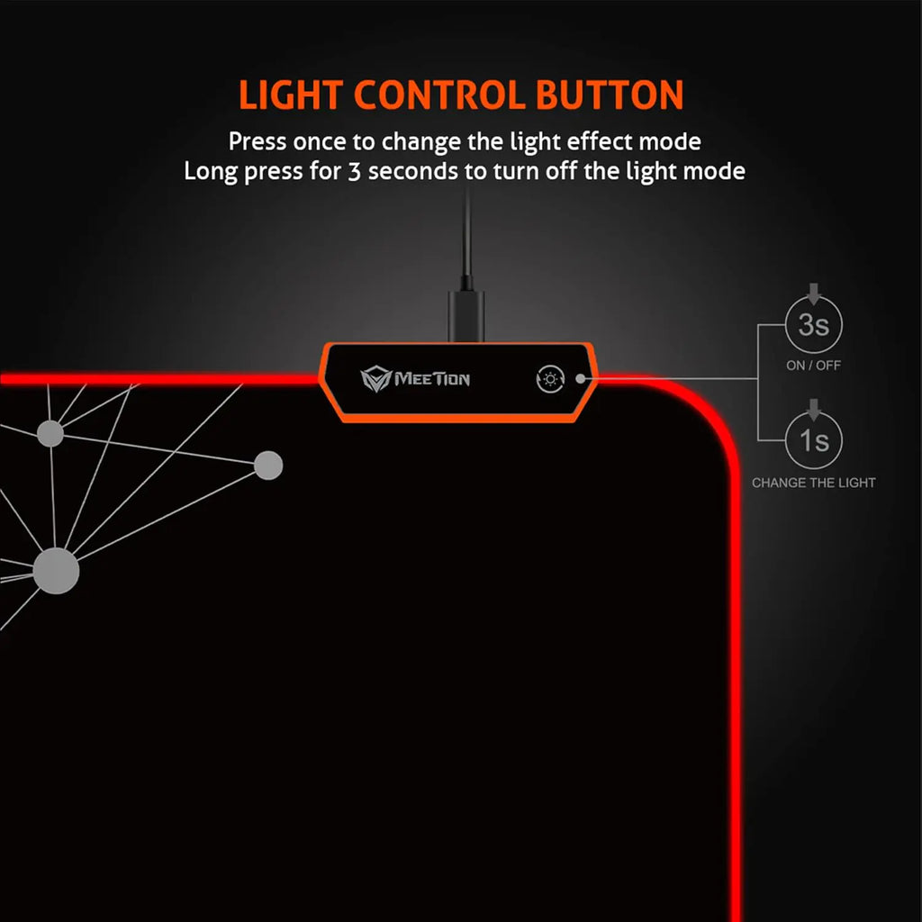 MEETION MT-PD120 RGB Gaming Mouse Pad | 9 Light Modes, 355x265x4mm, Micro-USB Powered, Plexiglass Surface, Non-Slip Rubber Base, Plug & Play, LED Backlit, Black