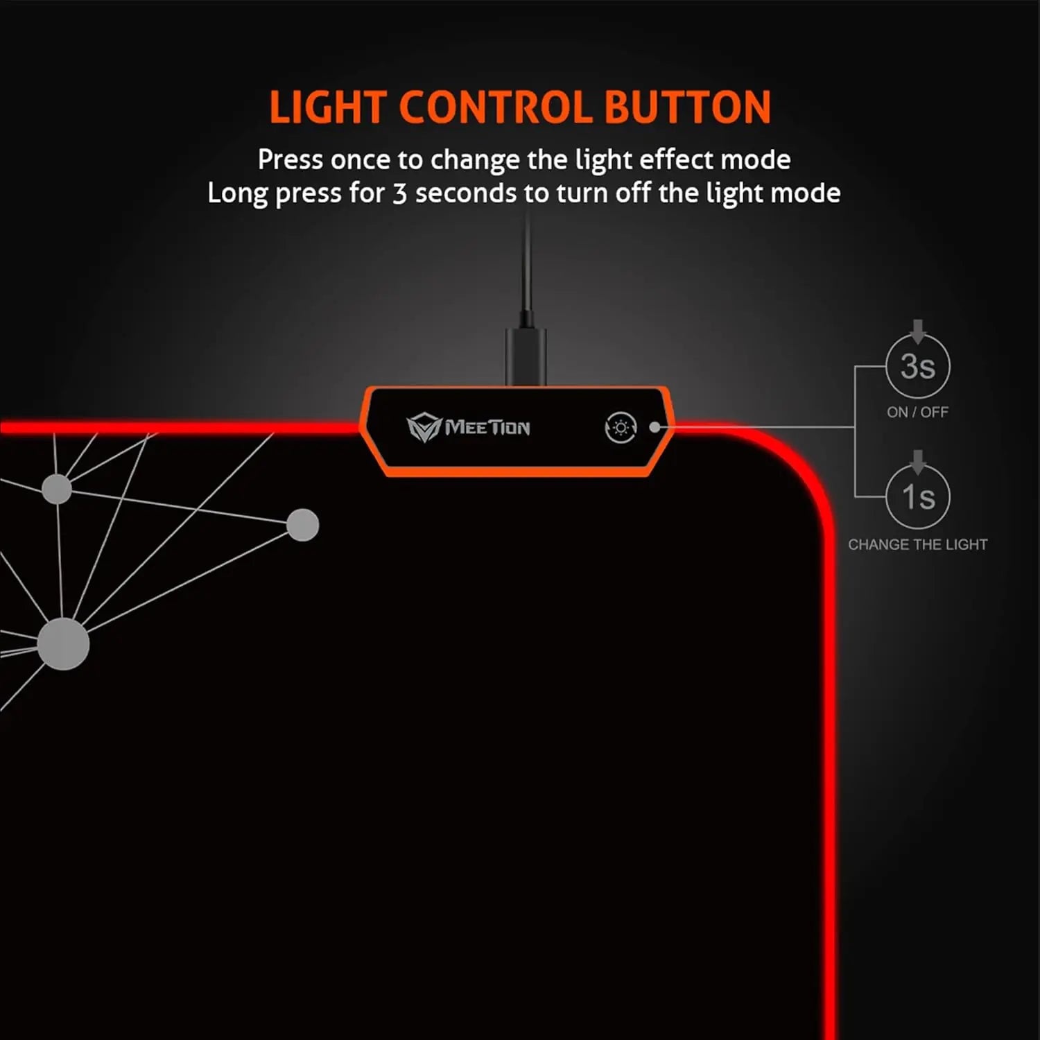 MEETION MT-PD120 RGB Gaming Mouse Pad | 9 Light Modes, 355x265x4mm, Micro-USB Powered, Plexiglass Surface, Non-Slip Rubber Base, Plug & Play, LED Backlit, Black