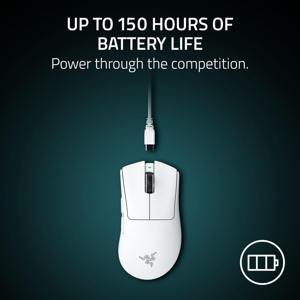 DeathAdder V4 Pro - White Wireless Gaming Mouse: 56g Lightweight - HyperSpeed Wireless Gen-2 - Optical Scroll Wheel - Optical Switches Gen-4 - Focus Pro 45K Sensor Gen-2 - Up to 150 Hr Battery