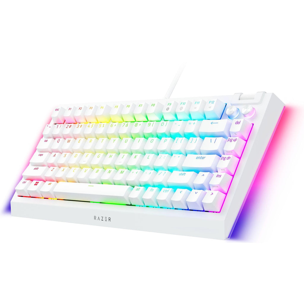 BlackWidow V4 75% - White Ed. - US Layout Mechanical Gaming Keyboard: Hot Swappable Design - Compact & Durable - Orange Tactile Switches - Chroma RGB - Roller & Media…