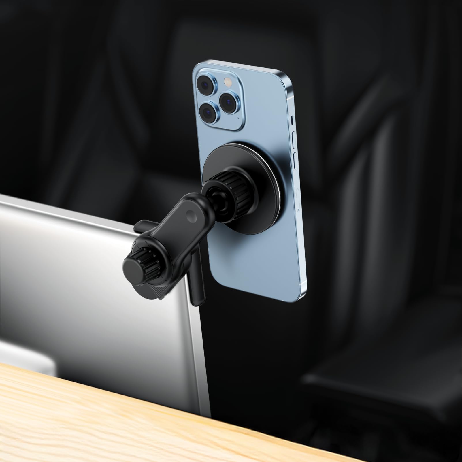 Porodo PD-AVU2M-GY Aluminum Magnetic Car Mount Air-Vent and Stick-on Mobile Phone Holder, With 6 Strong Magnets