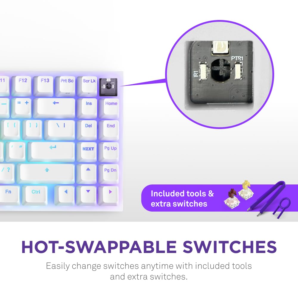 NZXT Function 2 MiniTKL KB-002NW-US, Wired Tenkeyless gaming keyboard, Adjustable Actuation, Double-Shot PBT Keycaps, RGB