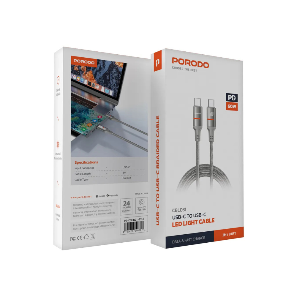 Porodo 60W Type-C to Type-C Magnetic Braided Cable