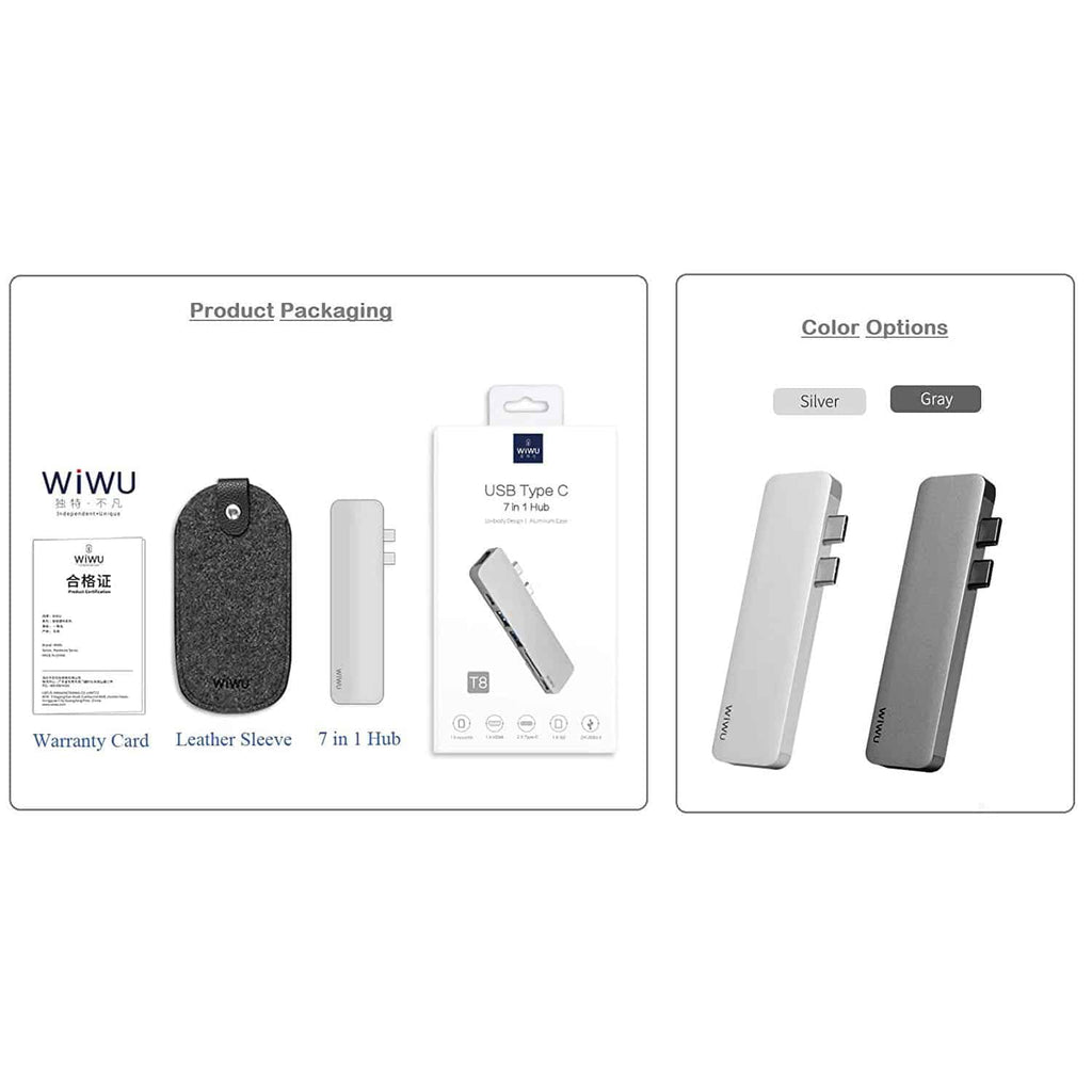 WiWu T8 Portable 7-in-1 Multi-Port Docking Station Dongle Hub Type-C Adapter (Spacegray)