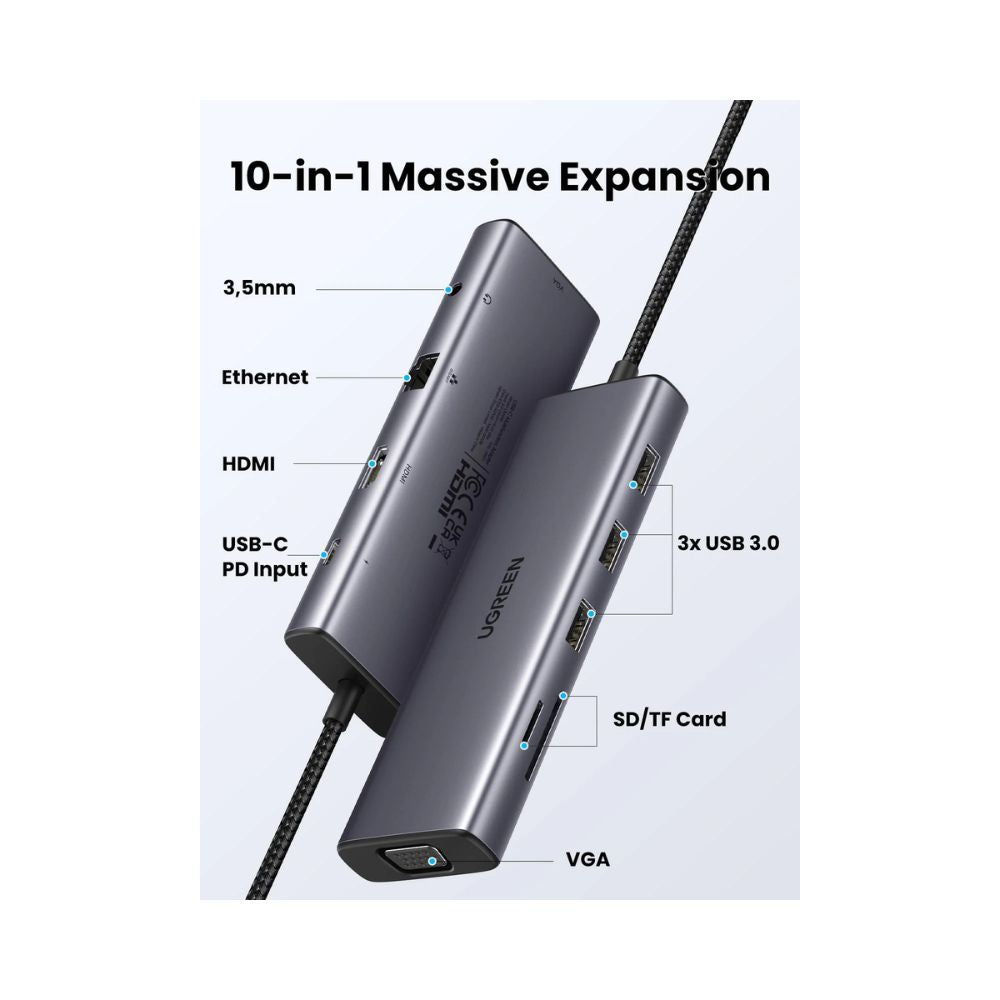 UGREEN USB C Hub 10-in-1 USB-C Dongle with 4K HDMI & VGA Dual Monitor