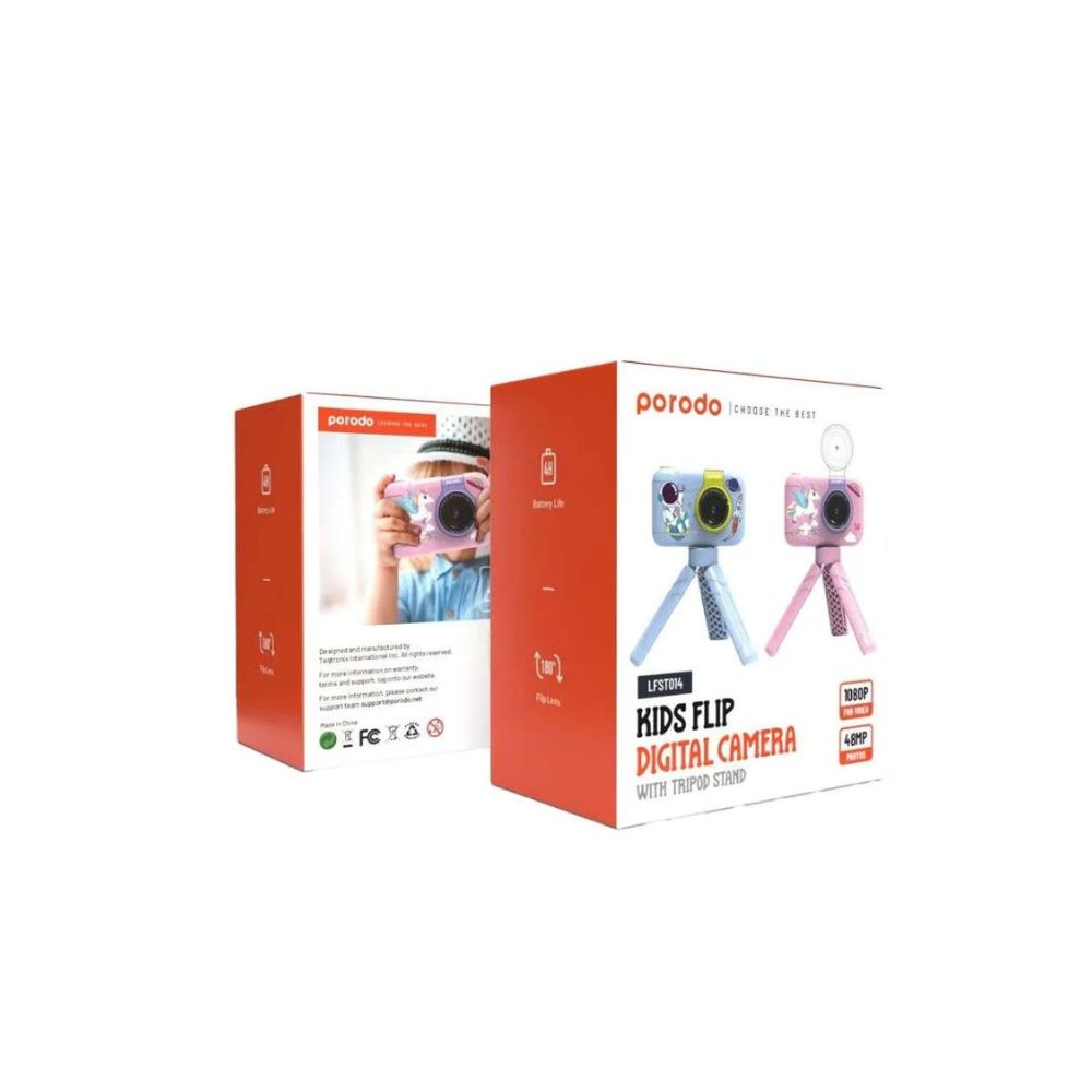 Porodo Lifestyle Kids Flip Digital Camera With Tripod Stand -Pink