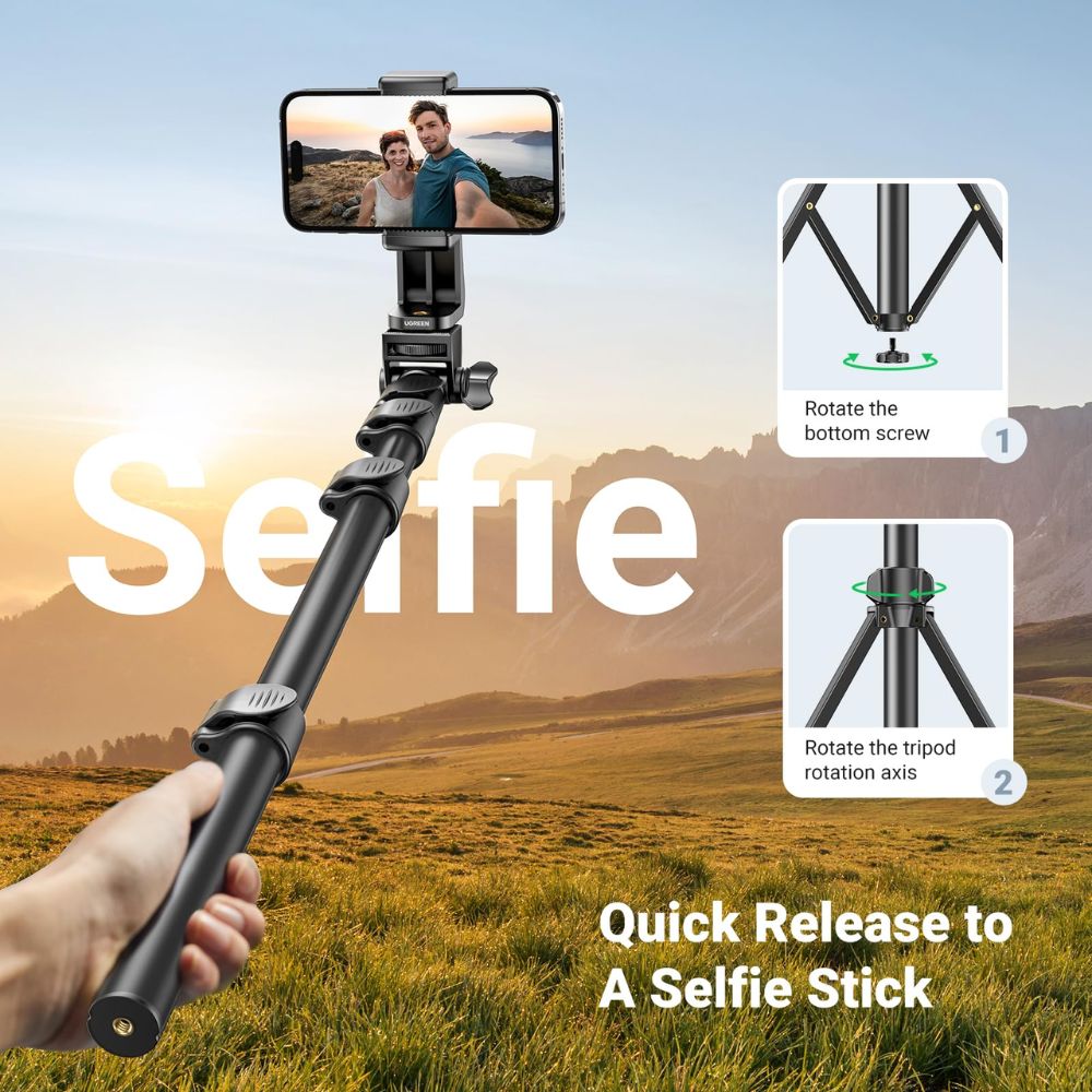 UGREEN 70-Inch Aluminum Phone Tripod with Bluetooth Remote | 15609