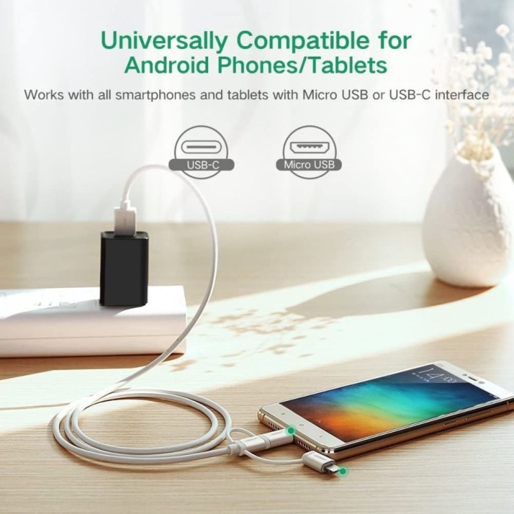 UGREEN 3 in1 USB-A to Lightning + USB-C + Micro-USB Braided Cable & Aluminum Body, MFI Apple Certified, 1.5M