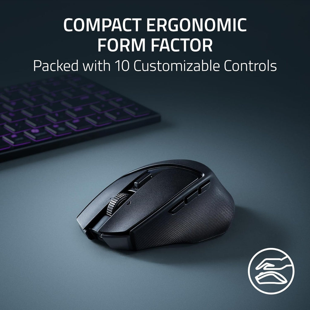 Razer Basilisk Mobile - Small Portable Ergonomic Wireless Gaming Mouse - AI Prompt Master - Focus X 18K Sensor (Tri-Mode Connectivity, Up to 105 Hour, Mouse Switches Gen-3) Black