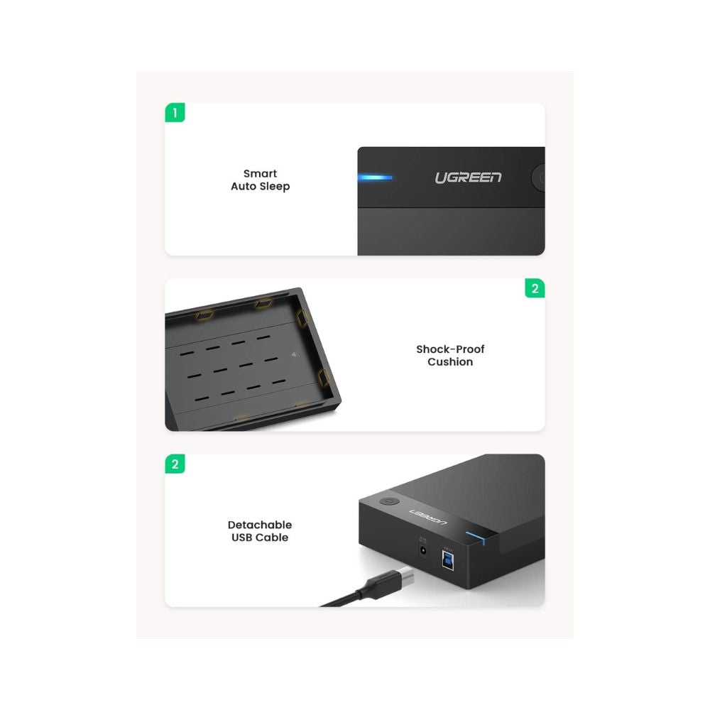 UGREEN External Hard Drive Enclosure for 3.5 2.5 Inch SATA SSD HDD USB 3.0 to SATA