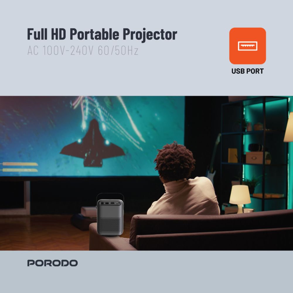 Porodo Full HD Portable Projector - PD-HDPRJAN-BK