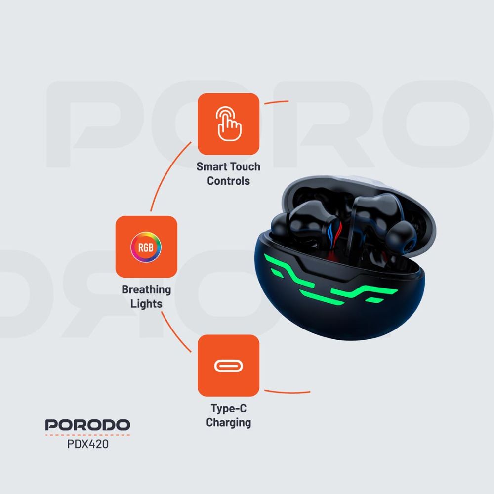 Porodo Gaming PDX420 - Ultra Low-Latency Gaming Earbuds