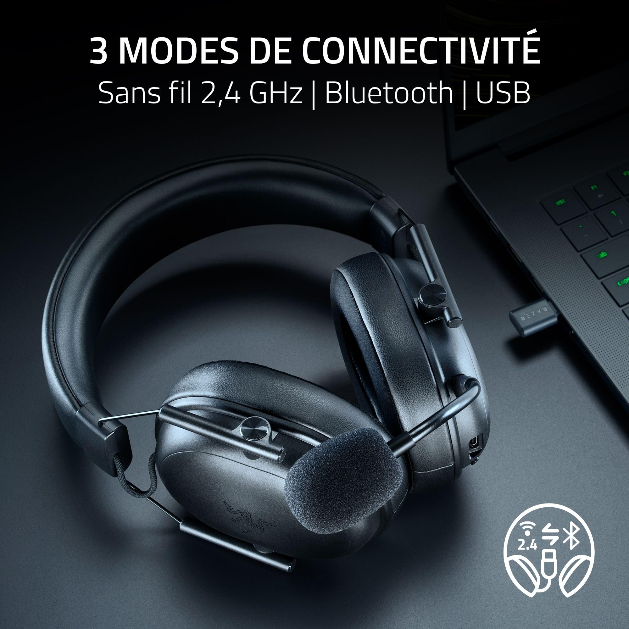 Razer BlackShark V3 X HyperSpeed - HyperSpeed Wireless Gaming Headset for PC: 50mm Drivers - Cardioid Mic - 2.4 GHz, Bluetooth, USB - Works with Mac, PS5, Nintendo