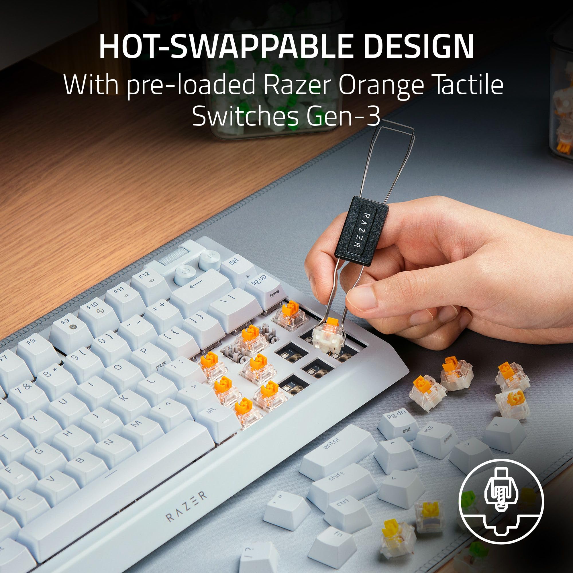 BlackWidow V4 75% - White Ed. - US Layout Mechanical Gaming Keyboard: Hot Swappable Design - Compact & Durable - Orange Tactile Switches - Chroma RGB - Roller & Media…