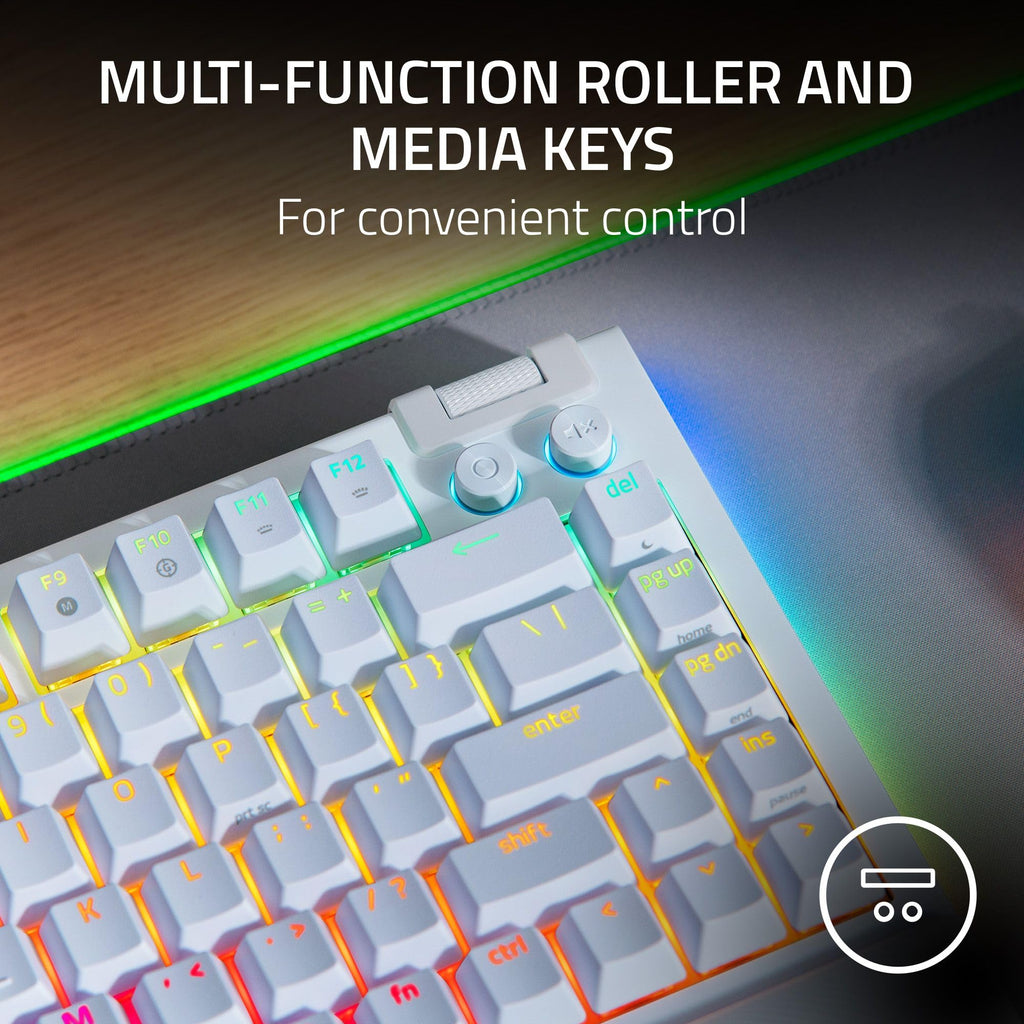 BlackWidow V4 75% - White Ed. - US Layout Mechanical Gaming Keyboard: Hot Swappable Design - Compact & Durable - Orange Tactile Switches - Chroma RGB - Roller & Media…