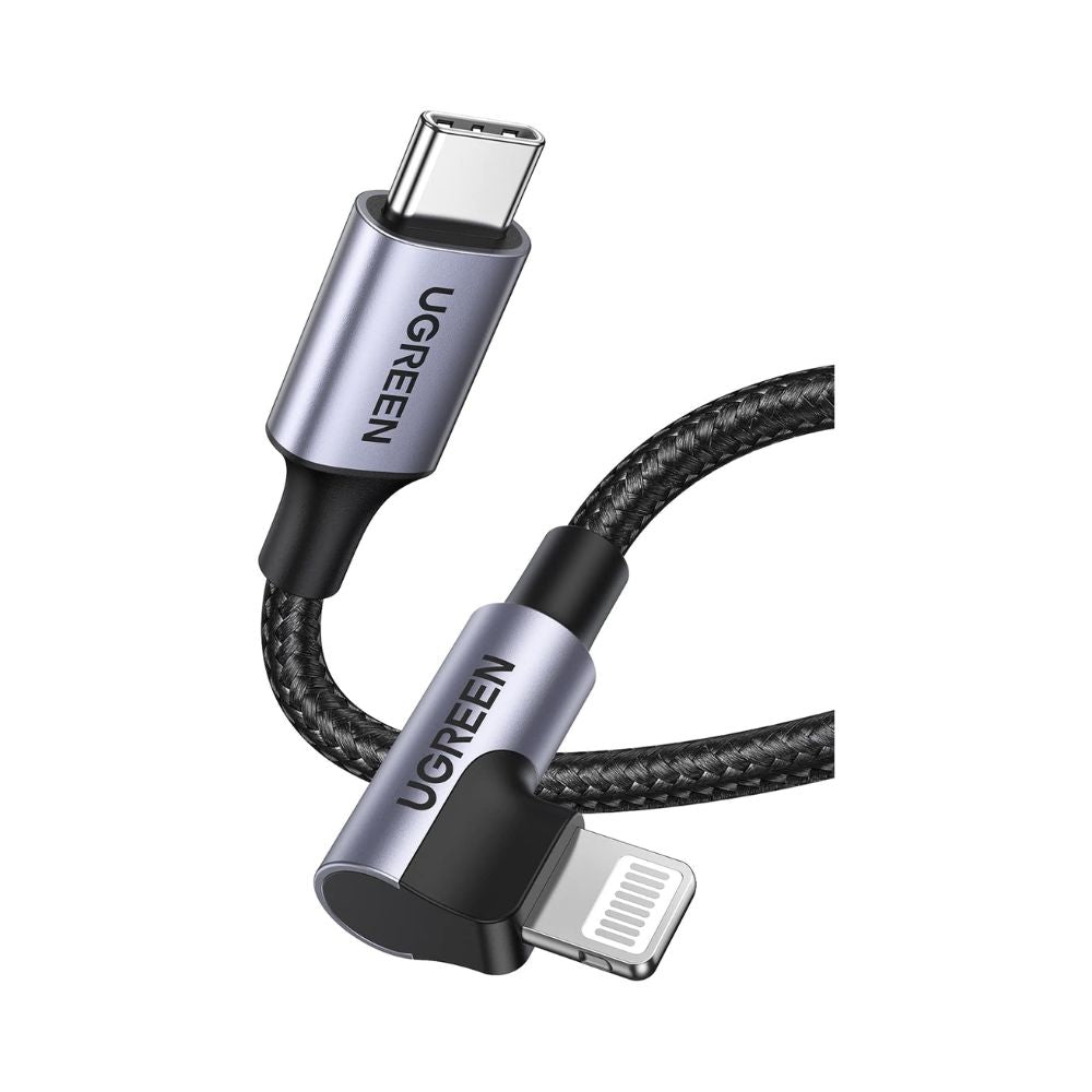 UGREEN USB-C to Angled Lightning Braided Cable & Aluminum Body, MFI Apple Certified, Fast Charging 2m