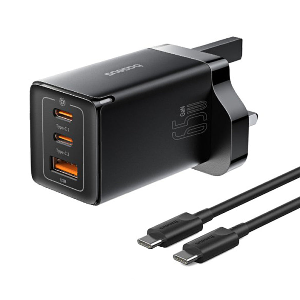 Baseus GaN5 Pro 65W 3-Port Fast Charger UK Plug