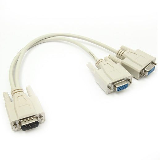Conqueror VGA Cable Single to Double Splitter 1 Male to 2 Male Splitter Grey - C91
