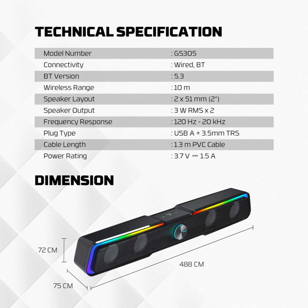 Fantech GS305 Bluetooth 5.3 Soundbar Gaming Speaker