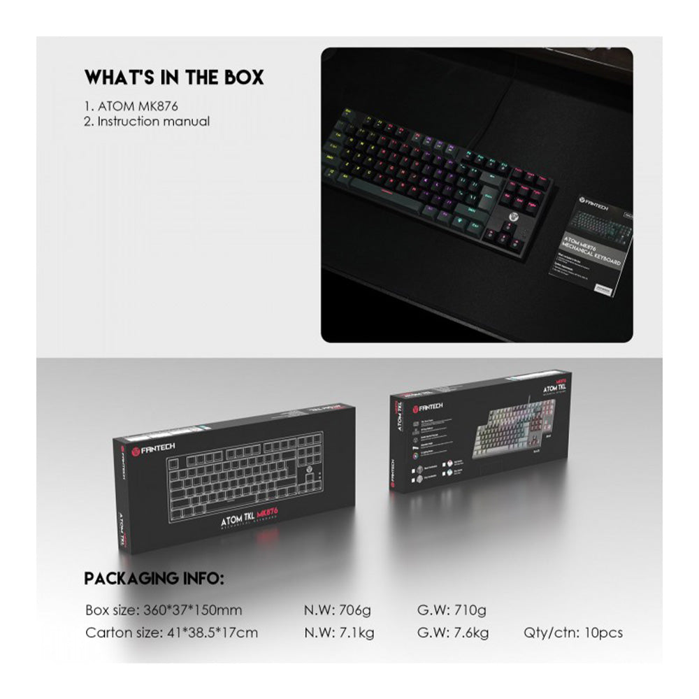 Fantech Keyboard Mk876 - Atom Tkl Rgb Mechanical Switch 87 Keys