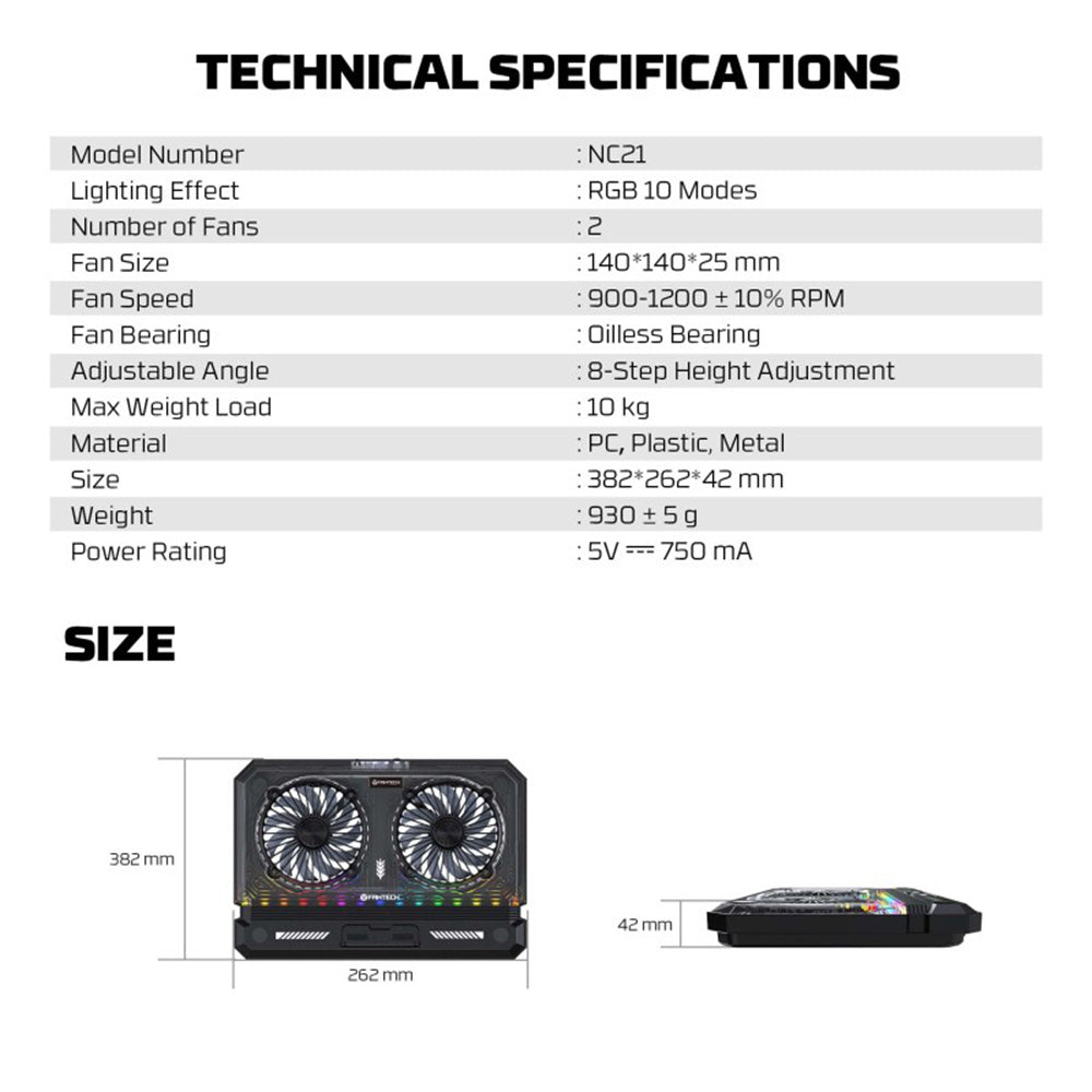 Fantech NC21 Cooling Pad with Large Dual Fans