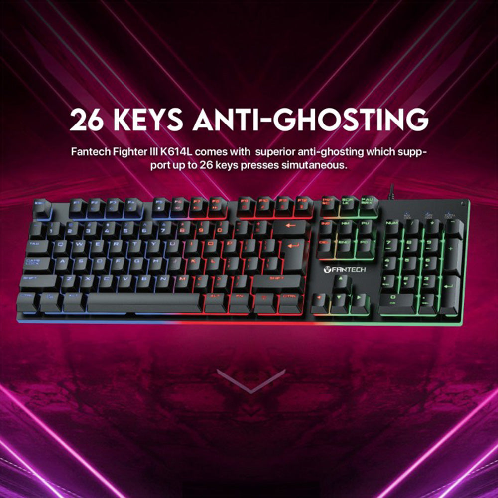 Fantech K614L FIGHTER III, Mechanical Feel, RGB Lighting, Wired Gaming Keyboard