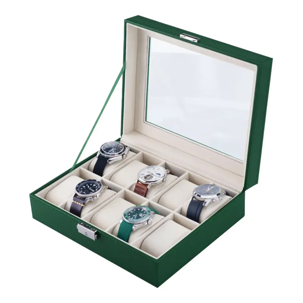 Green Lion Classic 10-Slot Watch Box with Glass Top