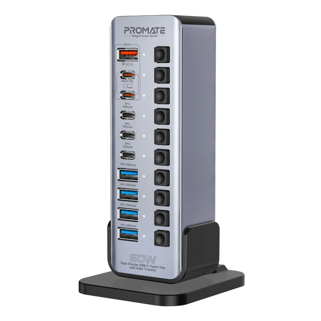 Promate GegaTower-60W | Fast Charging Multi-Port USB-C Hub