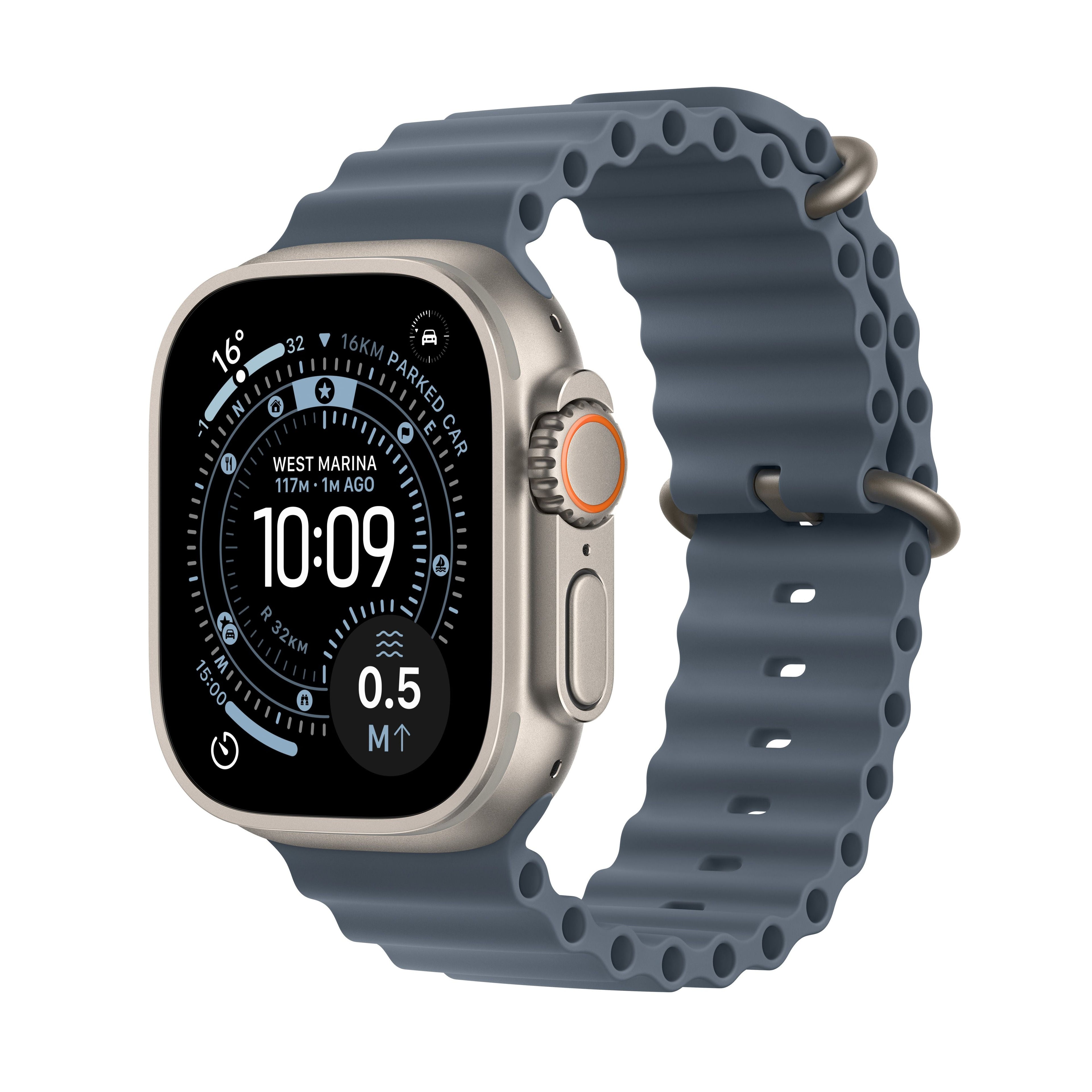 Apple Watch Ultra 3 GPS + Cellular 49mm Natural Titanium Case with Anchor Blue Ocean Band