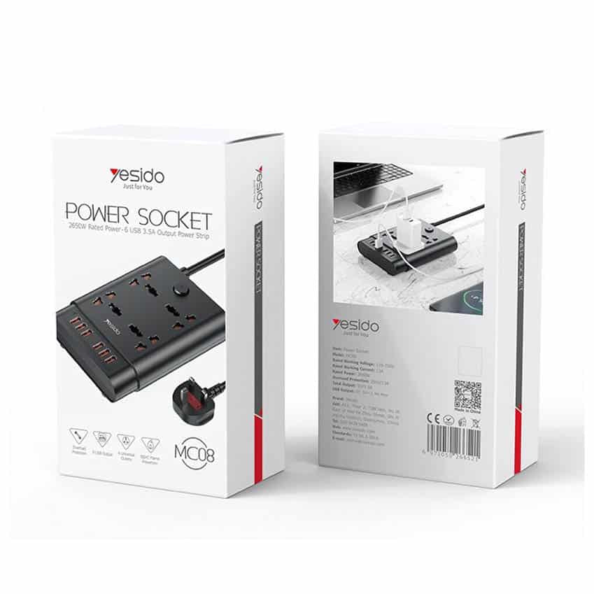 Yesido MC08 10 In 1 Power Socket with 6 USB Ports