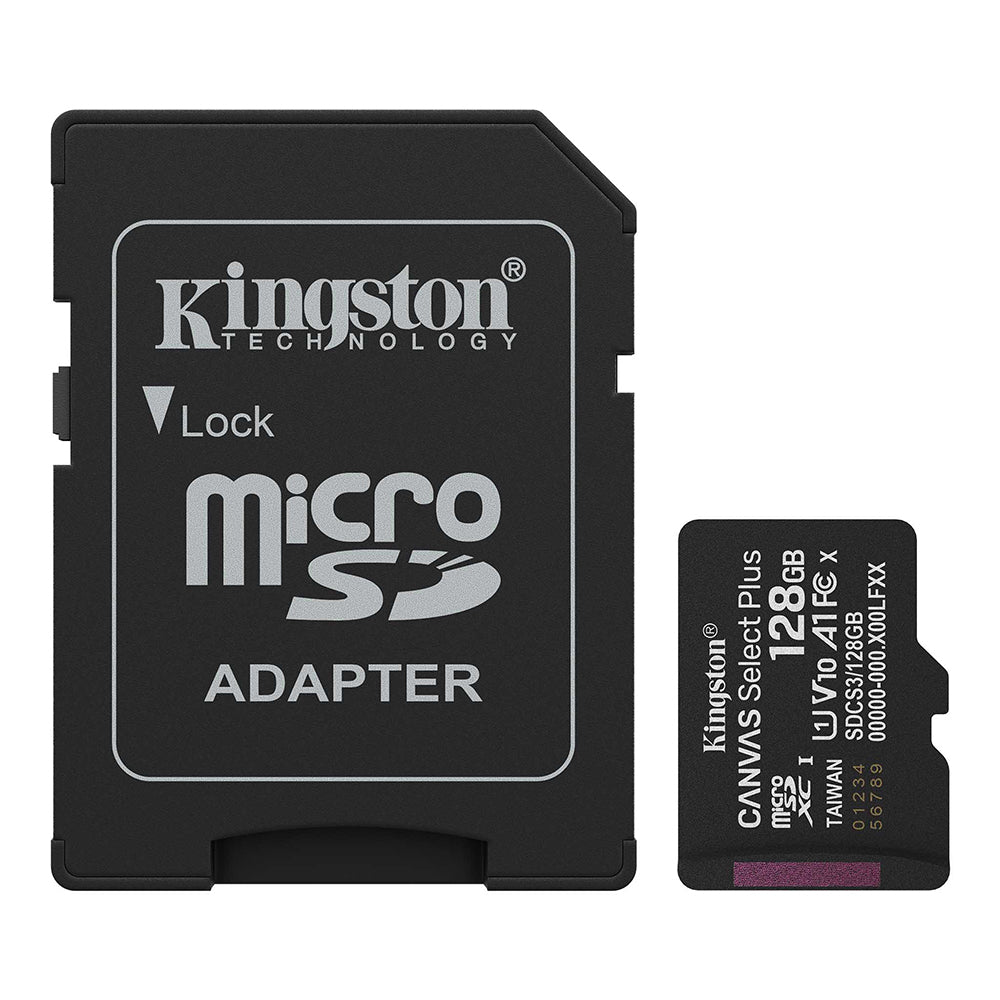 Kingston 128GB microSDXC Canvas Select Plus microSD Memory Card V30 Speed 150MB/s Read A1 Including SD Adapter - SDCS3/128GB, with 5 Years Official Warranty