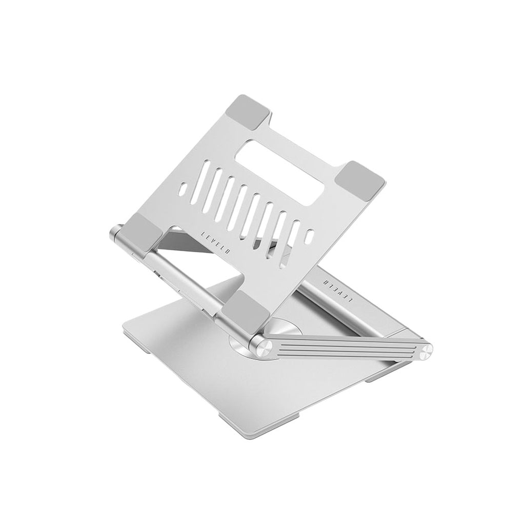 Levelo AeroLink Laptop Stand With Built-In Portable 7 In 1 Hub - Silver