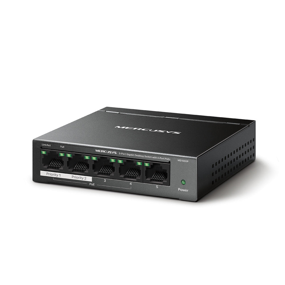 Mercusys 5-Port Gigabit Desktop Switch with 4-Port PoE+ - MS105GP