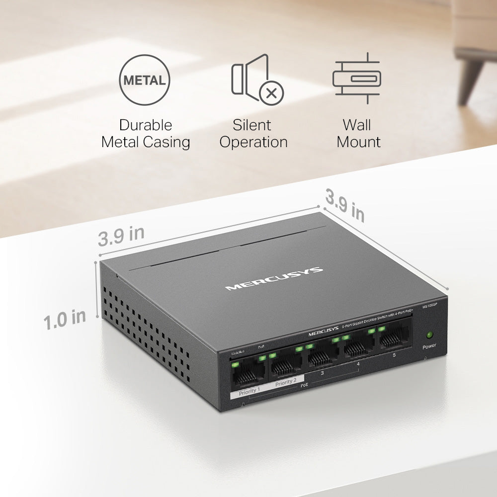 Mercusys 5-Port Gigabit Desktop Switch with 4-Port PoE+ - MS105GP