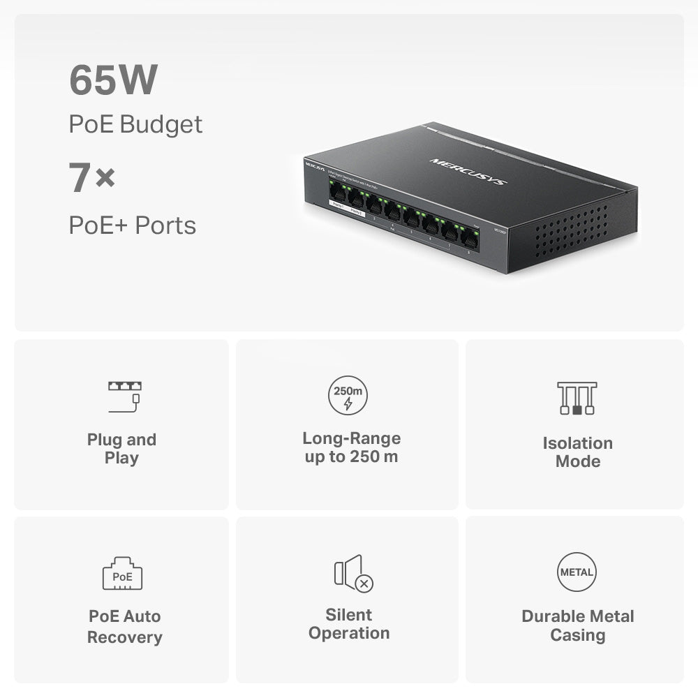 Mercusys 8-Port Gigabit Desktop Switch with 7-Port PoE+ - MS108GP